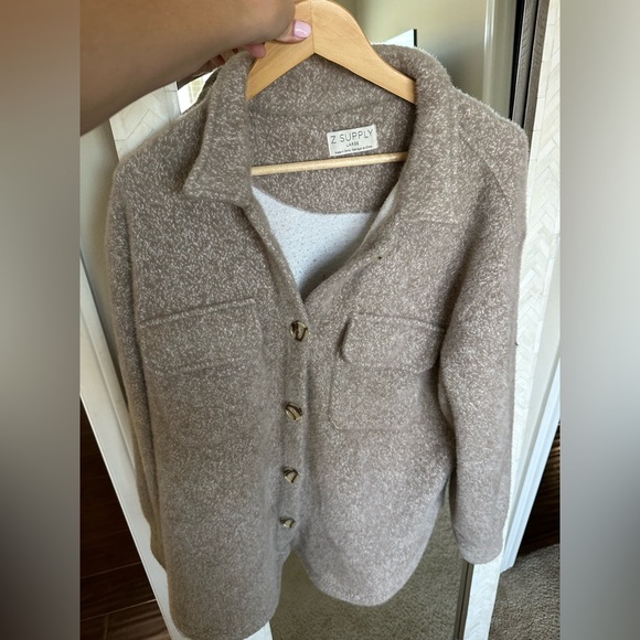 Z Supply Trucker Jacket Soft Beige Cozy Jacket - Picture 6 of 8